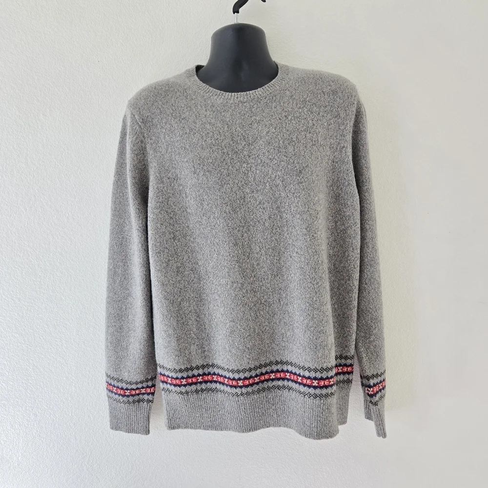 Brooks Brothers Sweater Mens Large Gray Merino Wool Blend Knit Crew Neck Grandpa